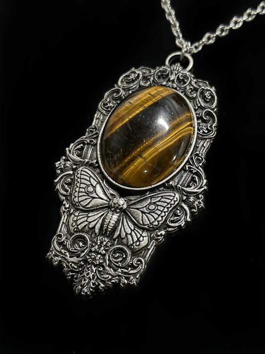 MOTH IN A COFFIN - Mother of Hades Tiger Eye Necklace