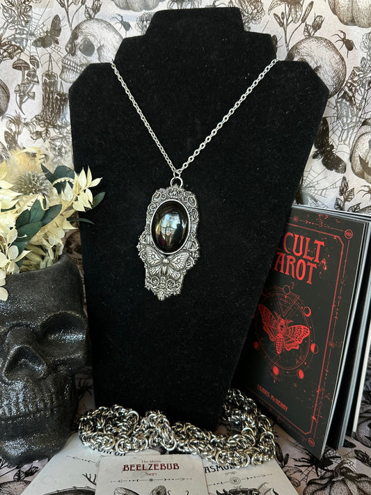 MOTH IN A COFFIN - Mother of Hades Obsidian Necklace