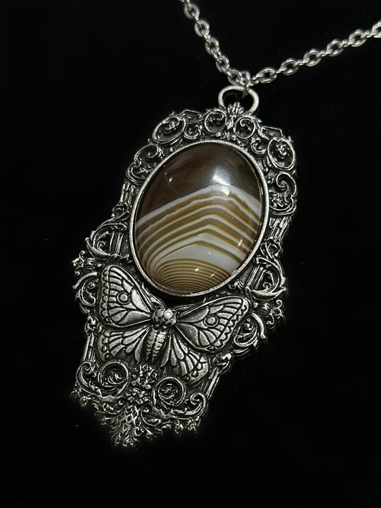 MOTH IN A COFFIN - Mother of Hades Agate Necklace