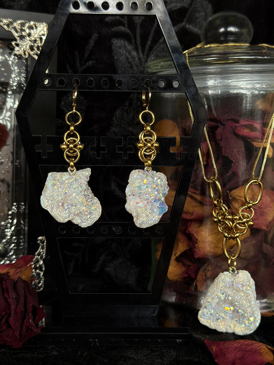 GOLD GLACIER - Druzy Quartz Chunk Ear Hanger