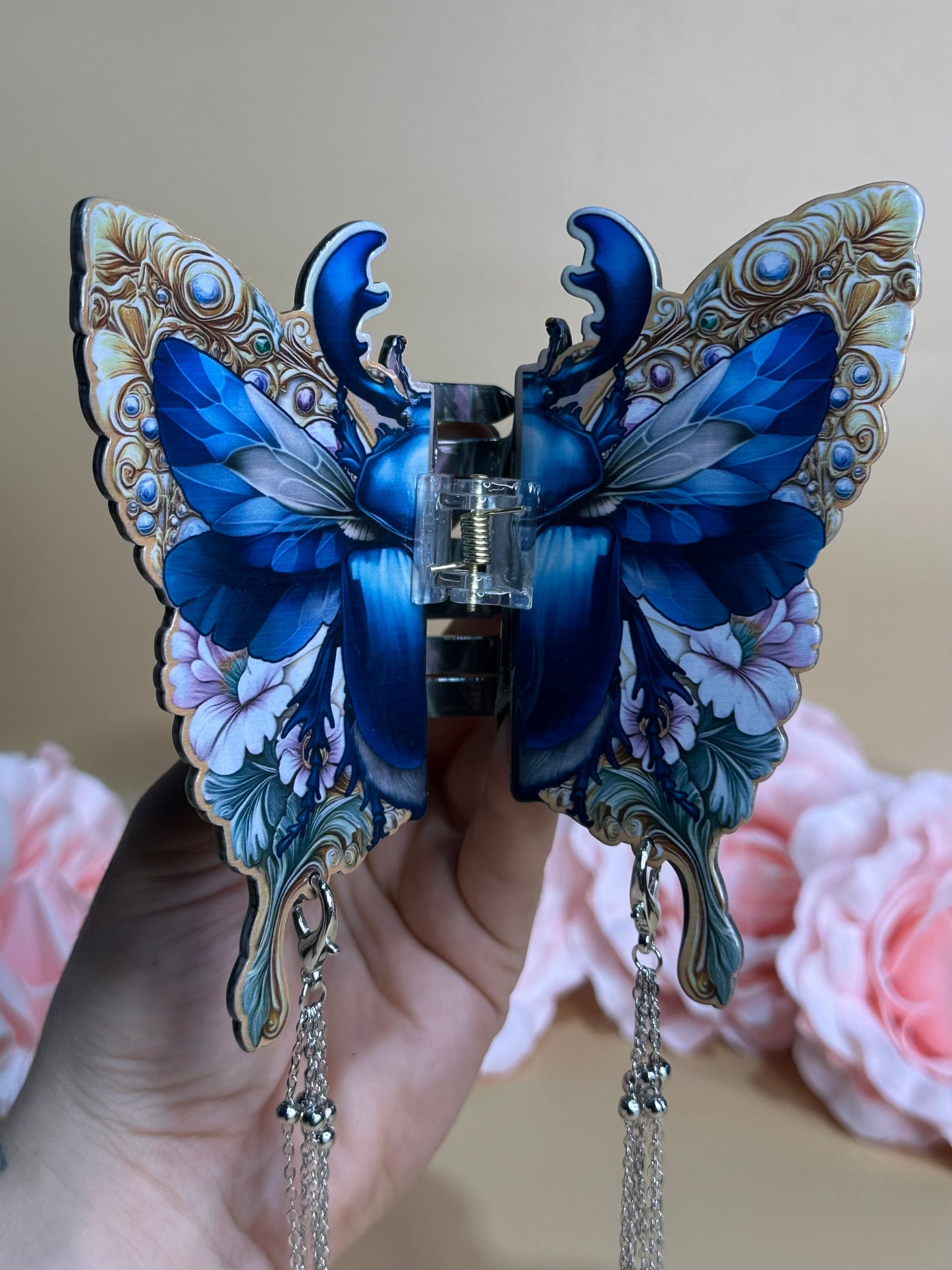 BEETLE BOY - Insect hair clasp with chain