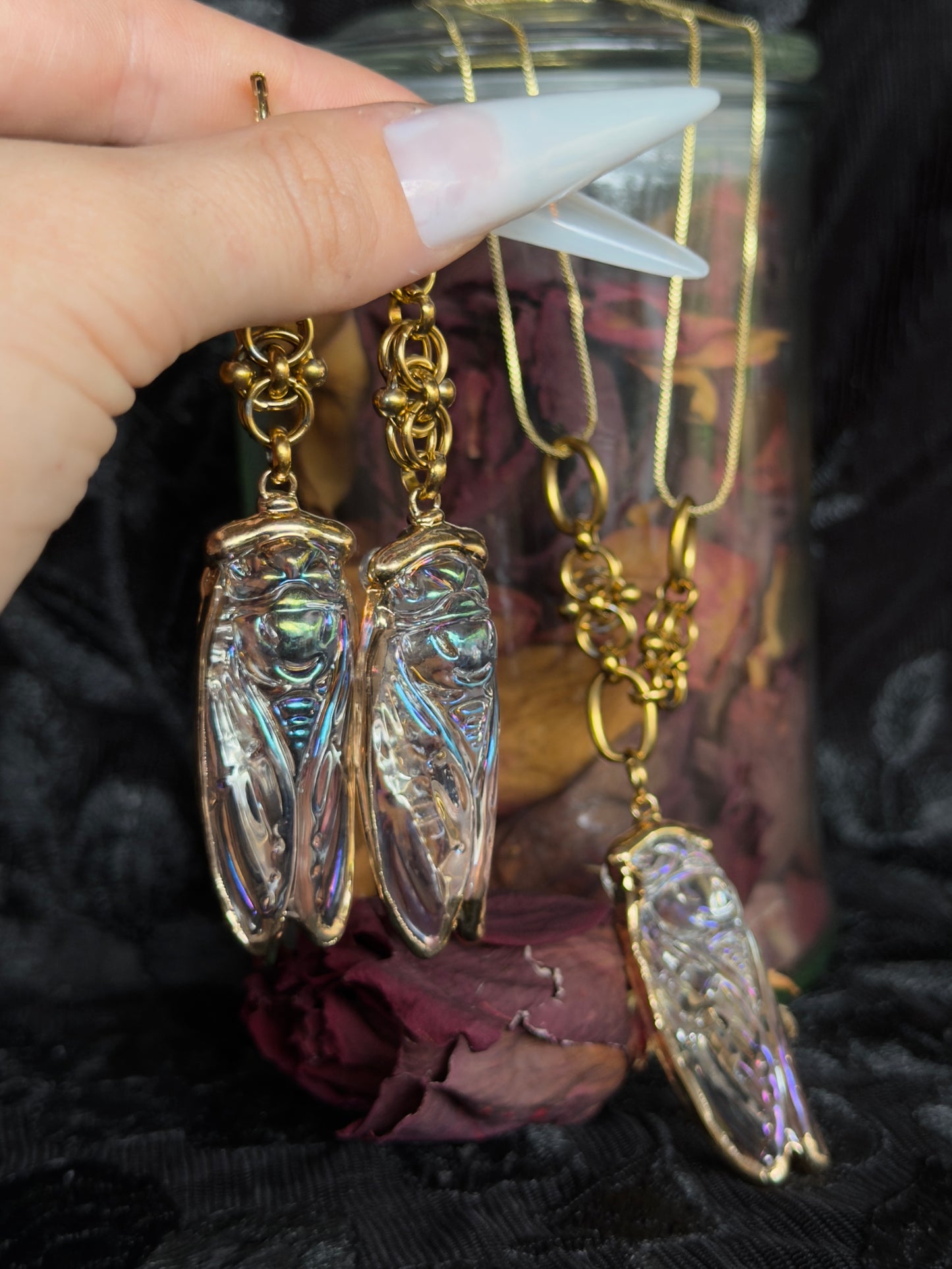 AURA SHELL - Iridescent Glass Cicada Ear Hangers