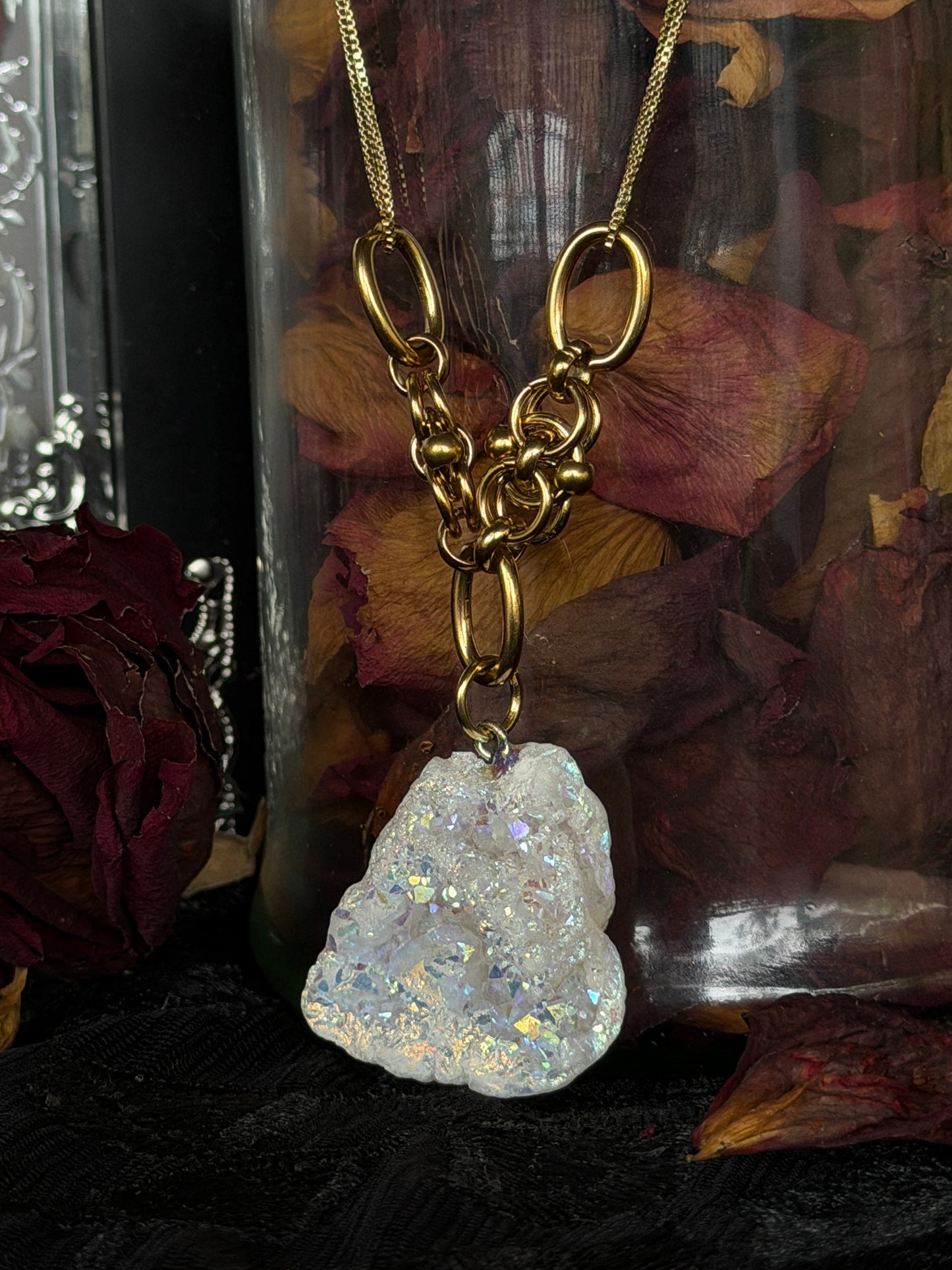 GOLD GLACIER - Druzy Quartz Chunk Pendant Necklace