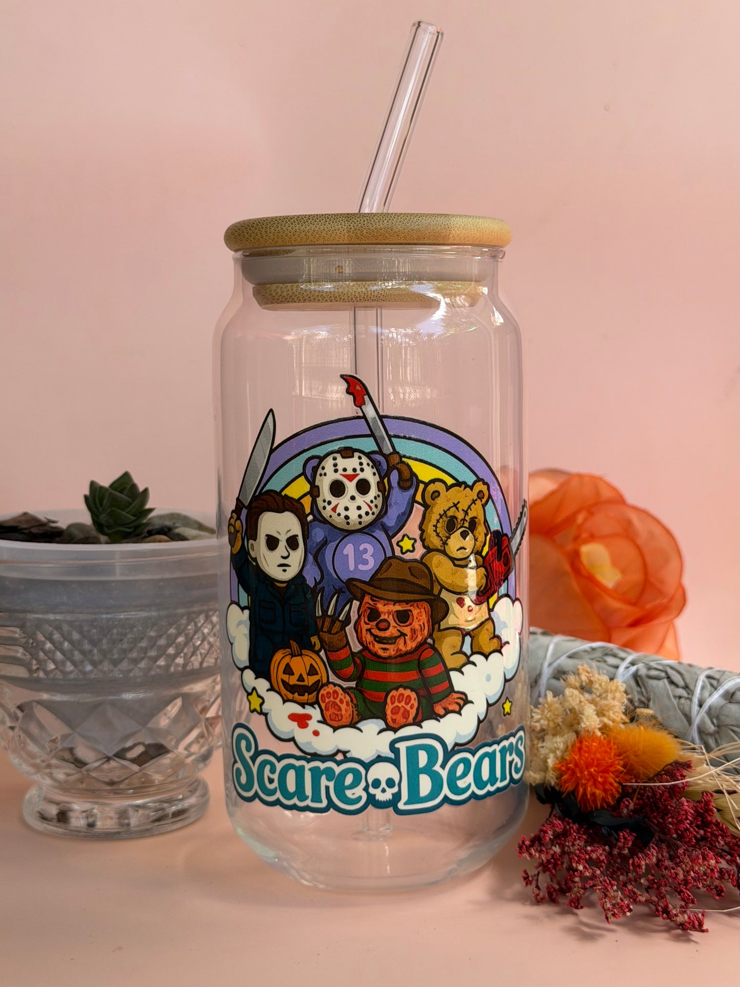 SCARE BEARS- Glass Latte Drink Cup