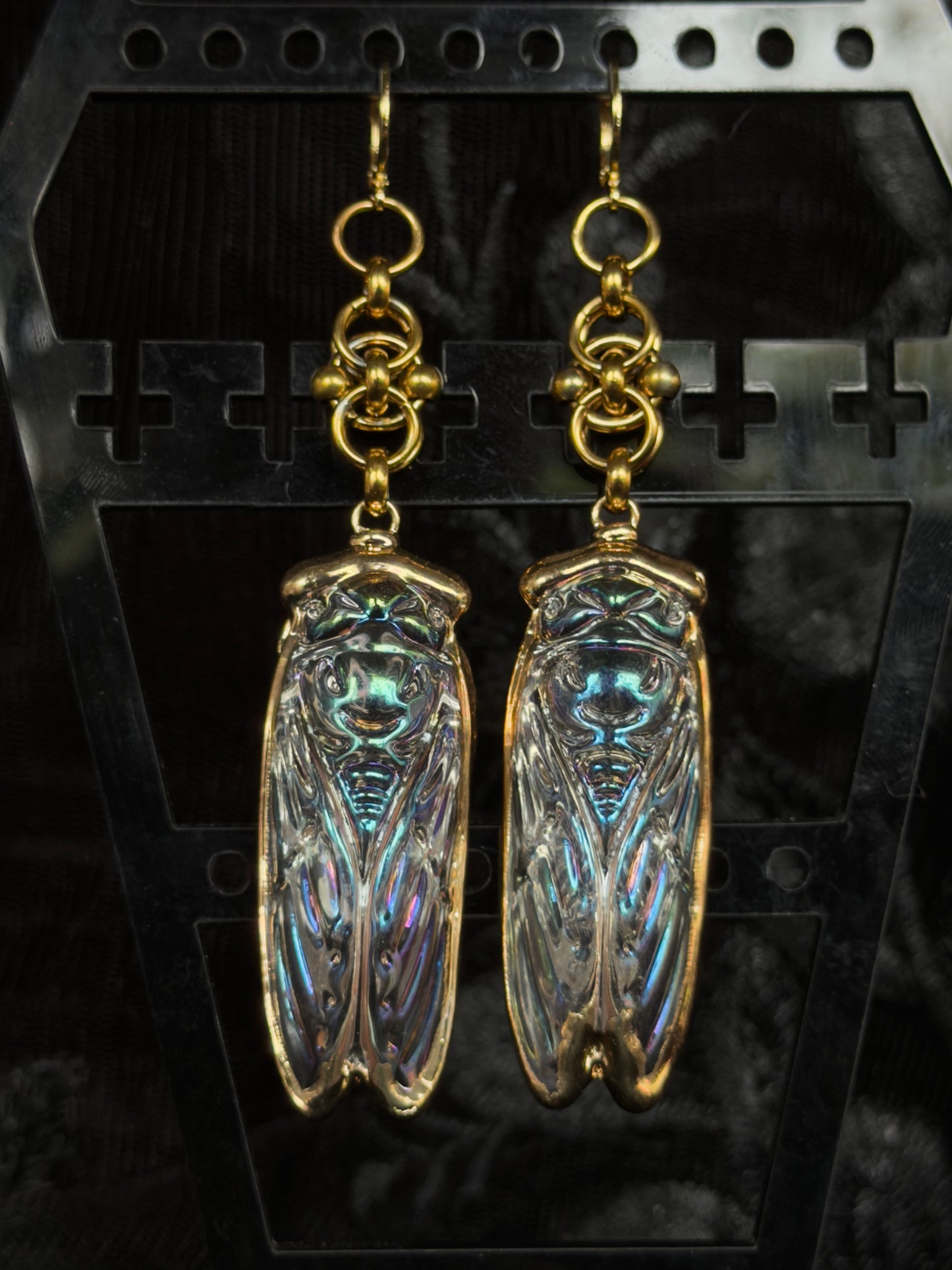AURA SHELL - Iridescent Glass Cicada Ear Hangers