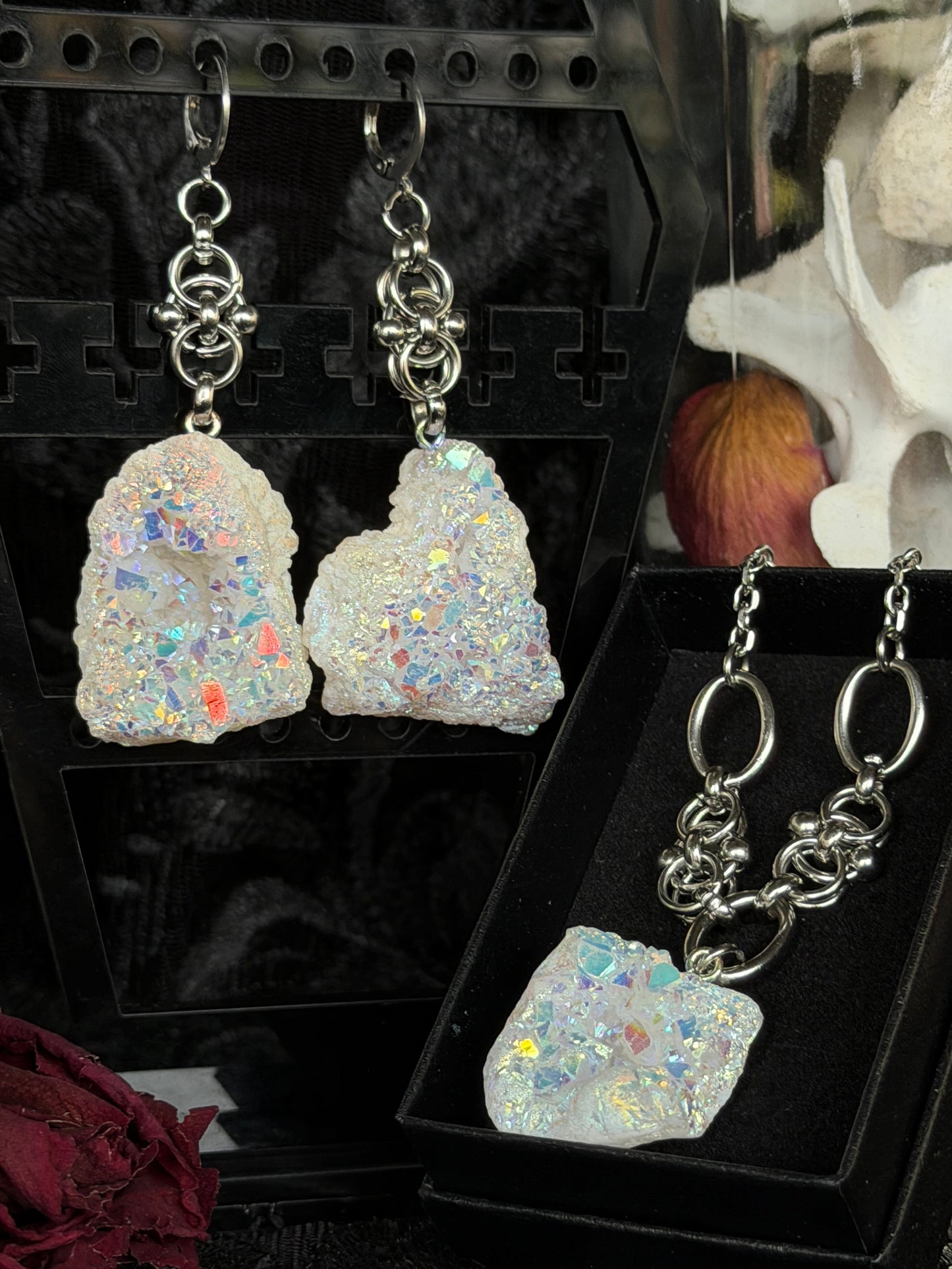 SILVER GLACIER - Druzy Quartz Chunk Ear Hangers