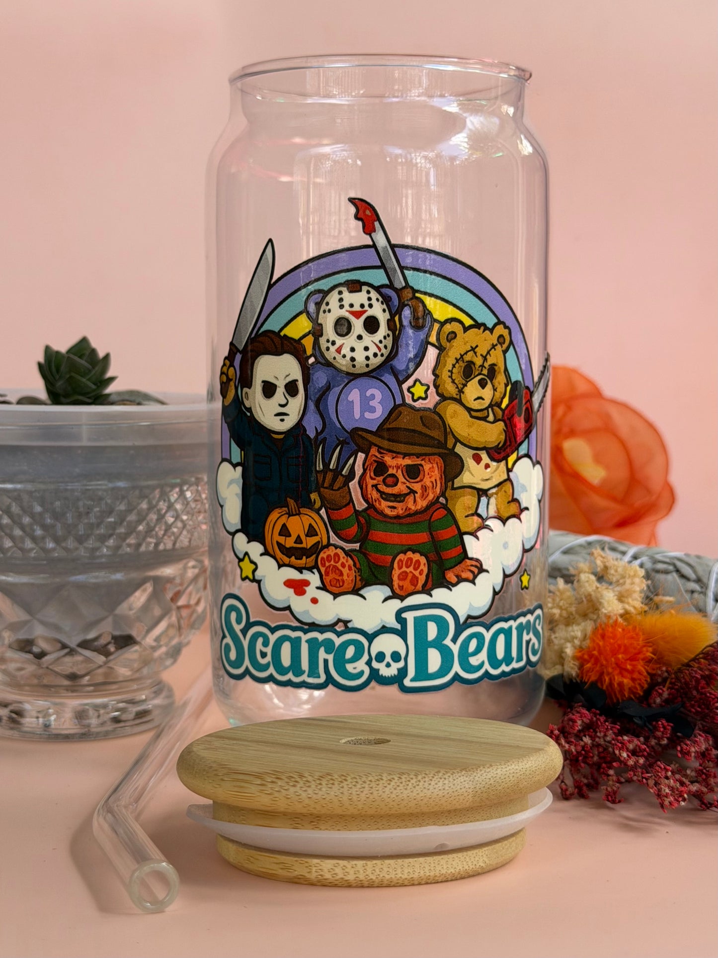 SCARE BEARS- Glass Latte Drink Cup