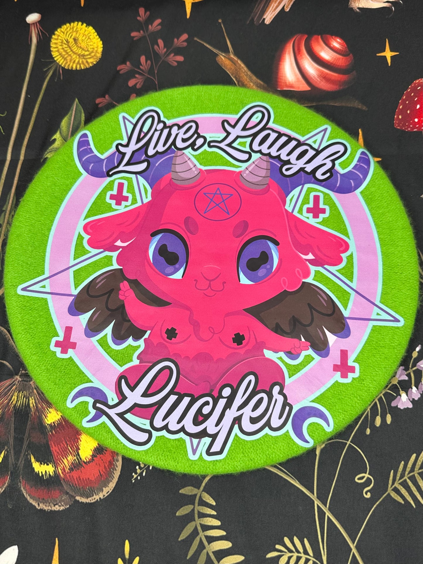 LIVE LAUGH LUCIFER BERET - Green Lucifer Beret