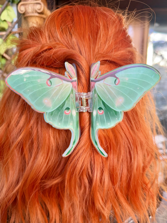 LUNA MOTH - iridescent cellulose hair clip